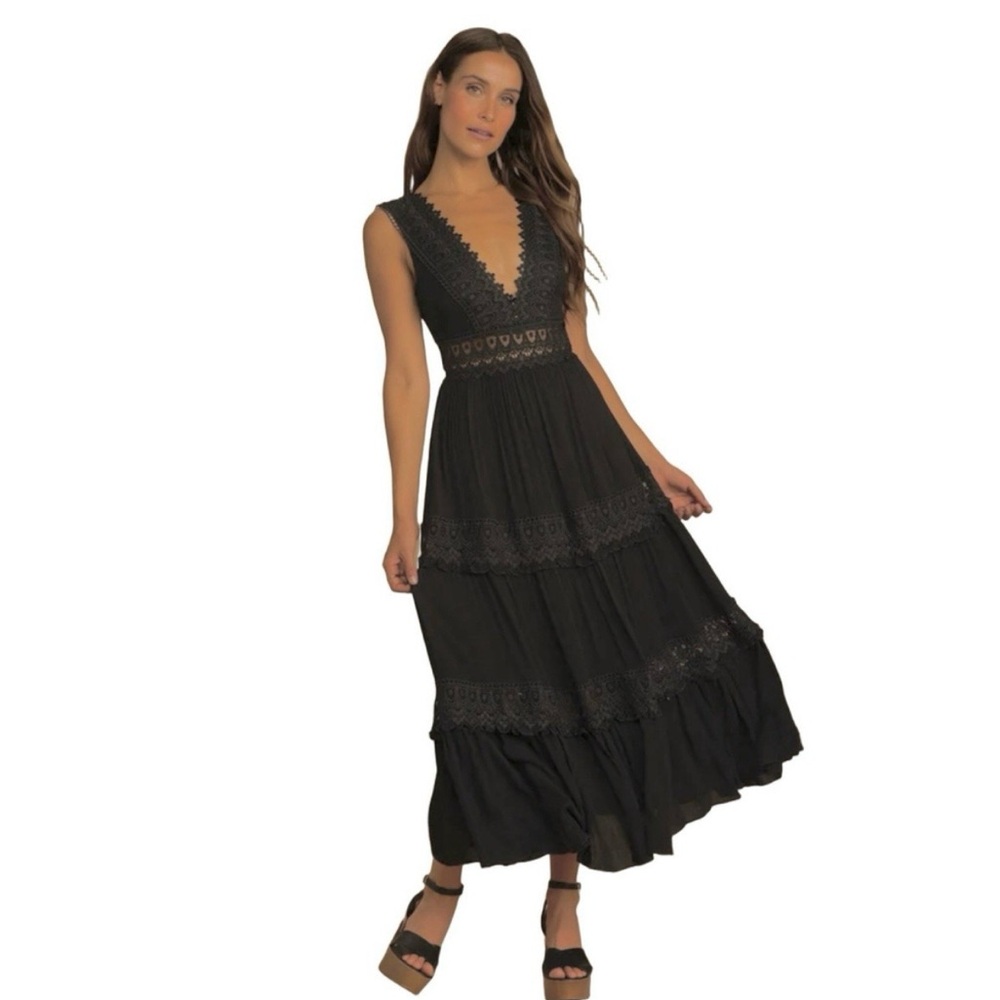 Lulu's Truly Blissful Crochet Lace Tiered Maxi Dress